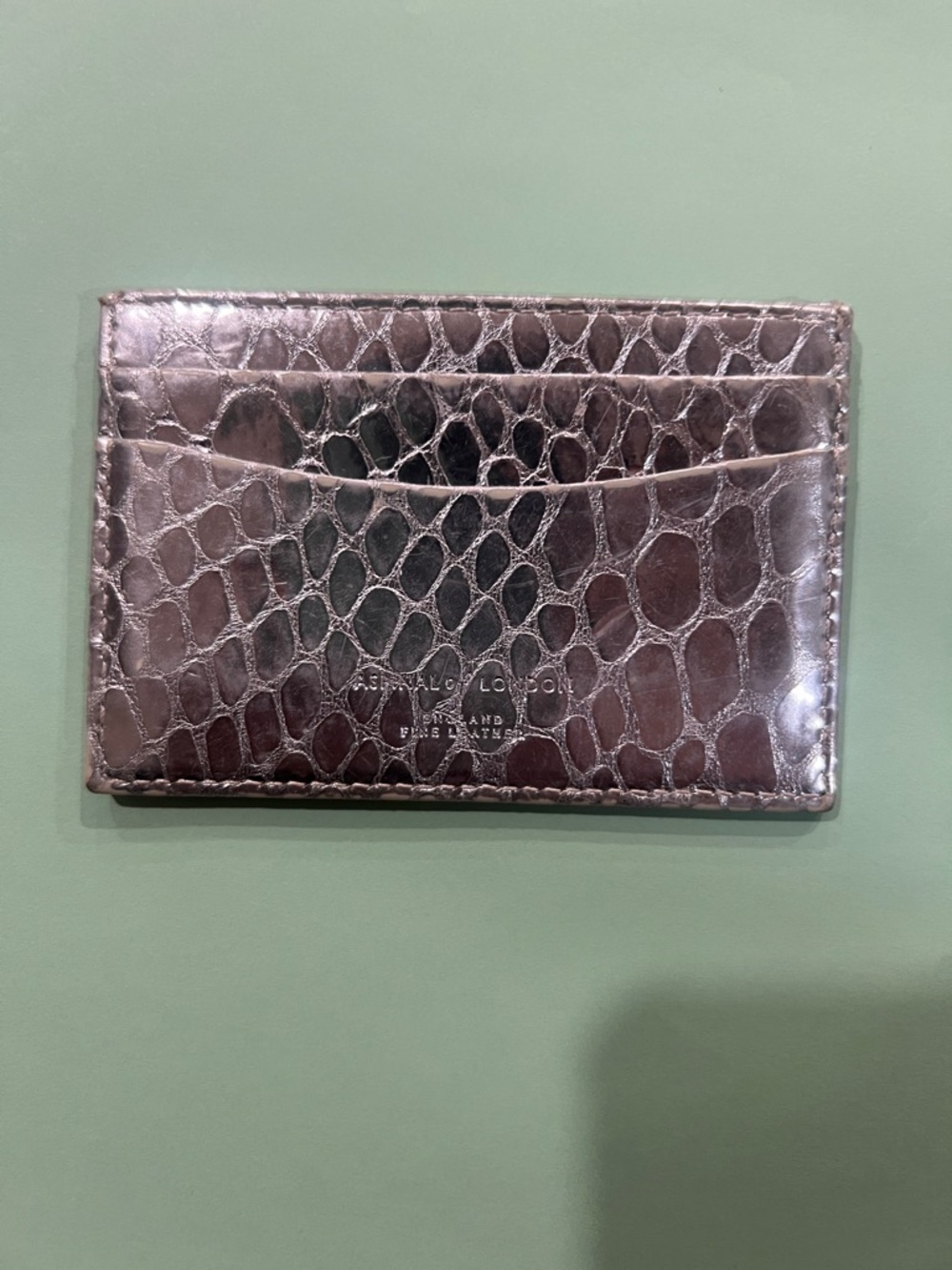 Aspinal of London Silver Croc Embossed Card Holder -